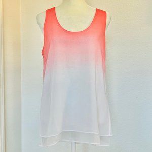 Calvin Klein Sheer Ombré Dip Dye Coral Pink & White Flowy Layered Tunic Tank Top